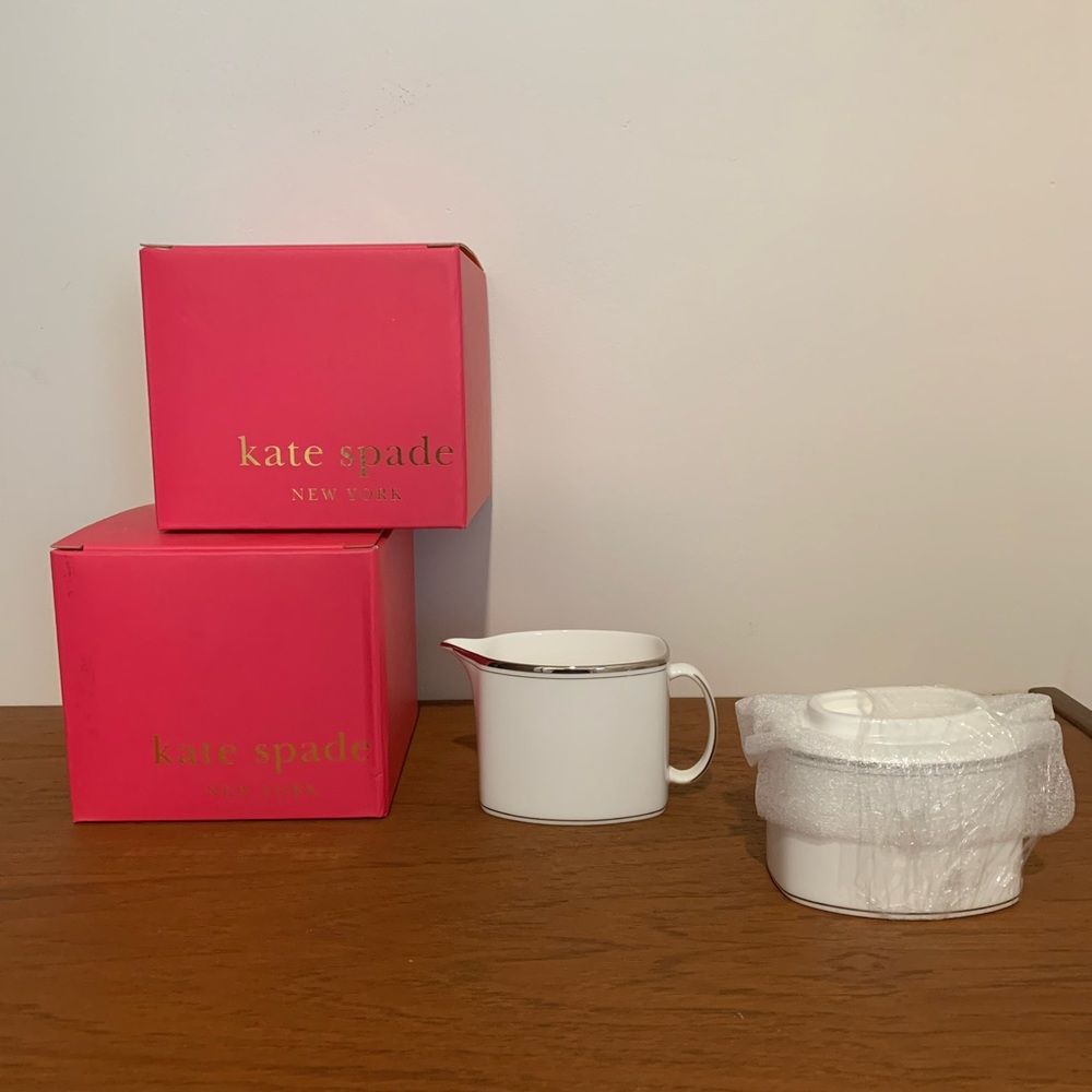 New In Box: Kate Spade “Library Lane Platinum” Creamer + Sugar Bowl